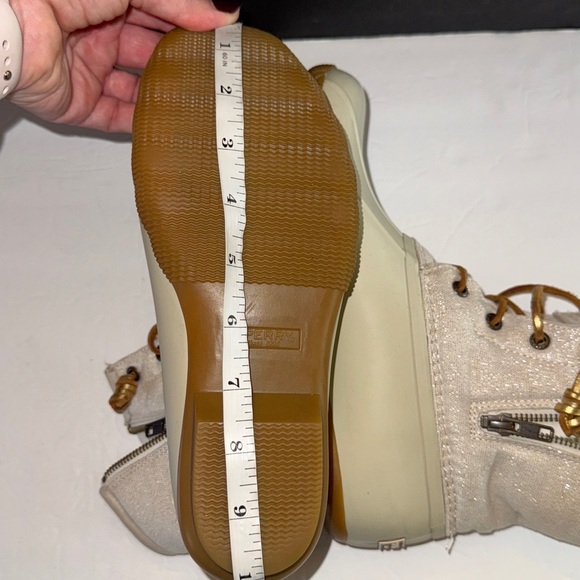 SPERRY Duck Boots Womens Sz 7.5 Cream Saltwater Sparkle - Picture 13 of 15